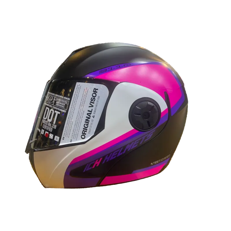 CASCO ABATIBLE ICH 3110 XPACER NEGRO MATE FUCSIA VISOR HUMO