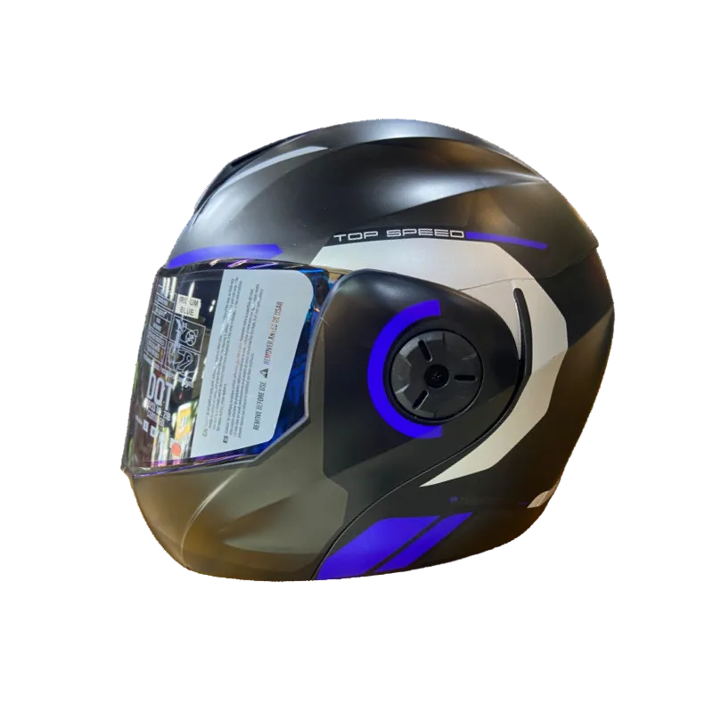 CASCO ABATIBLE ICH 3110 KHAM NEGRO MATE GRIS AZUL VISOR AZUL