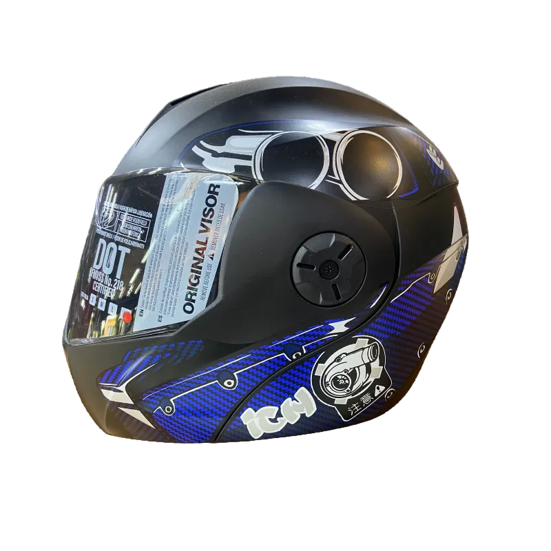 CASCO ABATIBLE ICH 3110 JDM NEGRO MATE AZUL VISOR HUMO