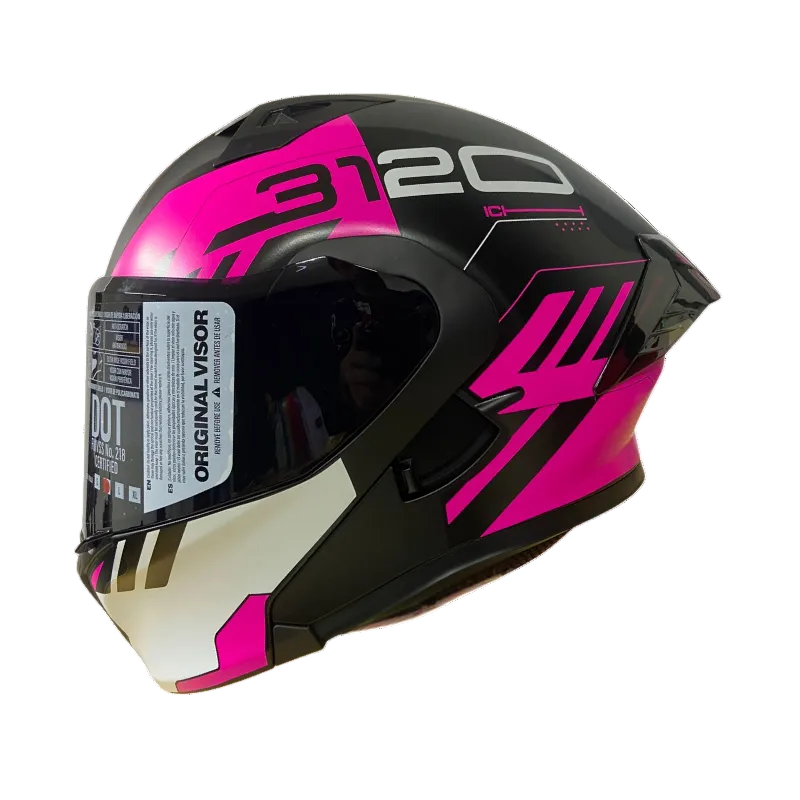 CASCO ABATIBLE ICH 3120 WESTSAY NEGRO MATE FUCSIA VISOR