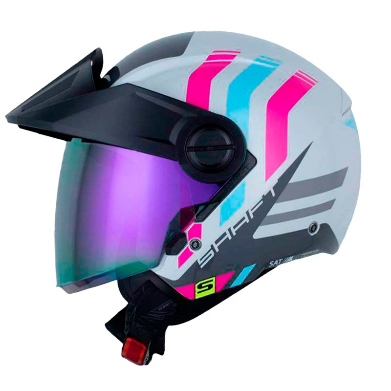 CASCO ABIERTO SHAFT 212 FLYGOD GRIS CLARO FUCSIA VISOR RETRO