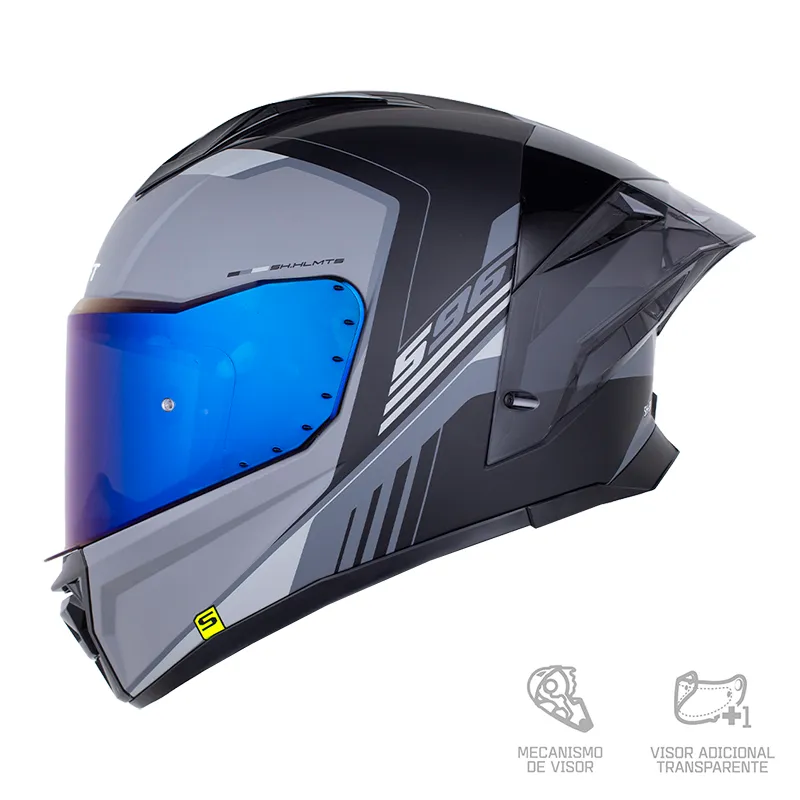 CASCO INTEGRAL SHAFT 596 SP THUKO GRIS OSCURO NEGRO VISOR COLOR