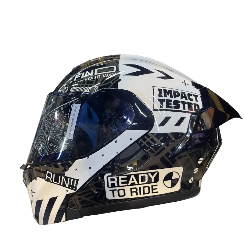 CASCO ABATIBLE X-ONE X-3000RS TRIAL ZONE NEGRO BLANCO VISOR COLOR