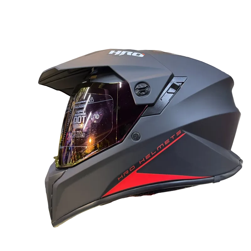 CASCO MULTIPROPOSITO HRO MX340 DV SOLID NEGRO ROJO VISOR IRIDIUM
