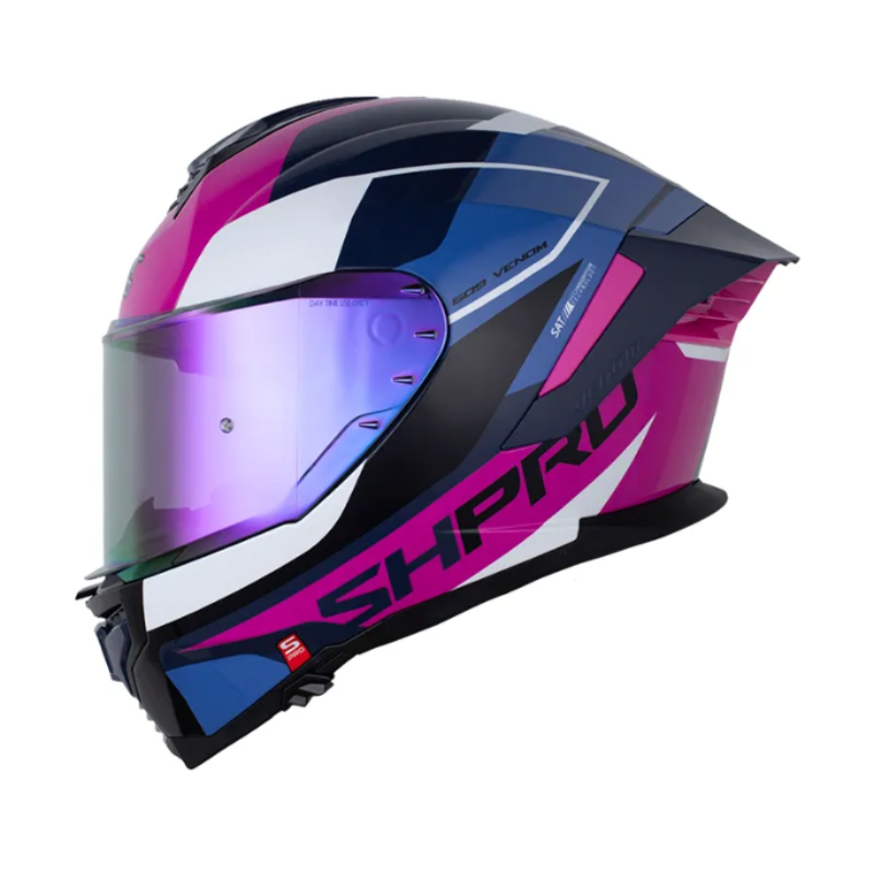 CASCO INTEGRAL SHAFT_PRO 609 VENOM SPHERE AZUL OSCURO FUCSIA VISOR RETRO