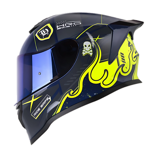 CASCO INTEGRAL HRO 506 SP CITAK AZUL OSCURO.AMARILLO.VISOR HUMOR