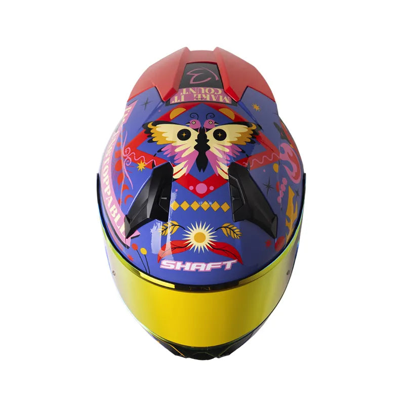 CASCO INTEGRAL SHAFT 560 EVO UNSTOPPABLE AZUL ROSADO VISOR COLOR