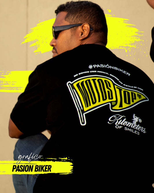 CAMISETA MOTOS TOP PASION BIKER NG/AM NEON