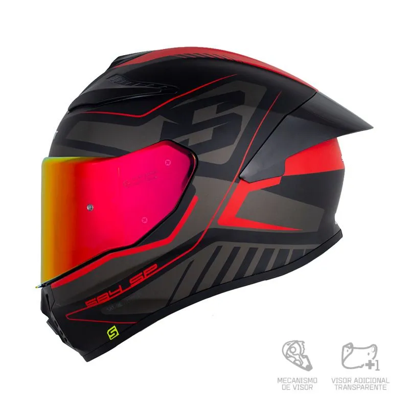 CASCO INTEGRAL SHAFT 584 SP RACE NEGRO GRIS OSCURO VISOR RETRO