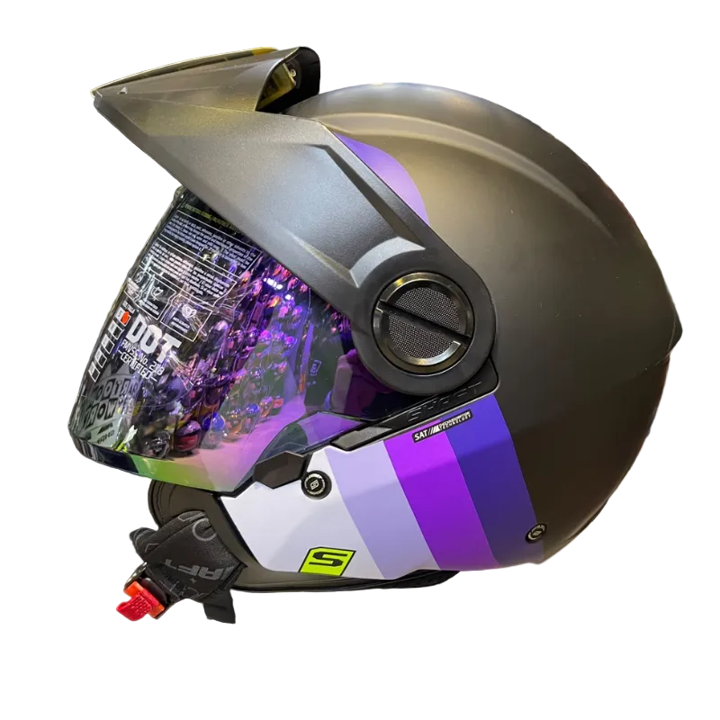 CASCO ABIERTO SHAFT 212 DISOCER NEGRO MORADO VISOR RETRO