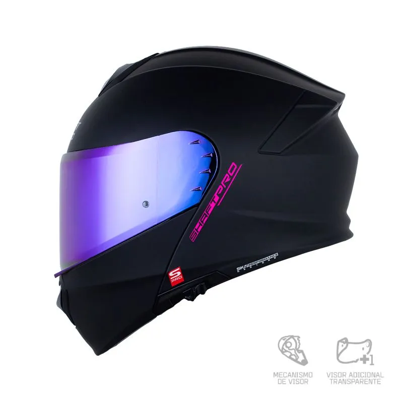 CASCO ABATIBLE SHAFT_PRO 4000DV E SOLID NEGRO FUCSIA VISOR RETRO