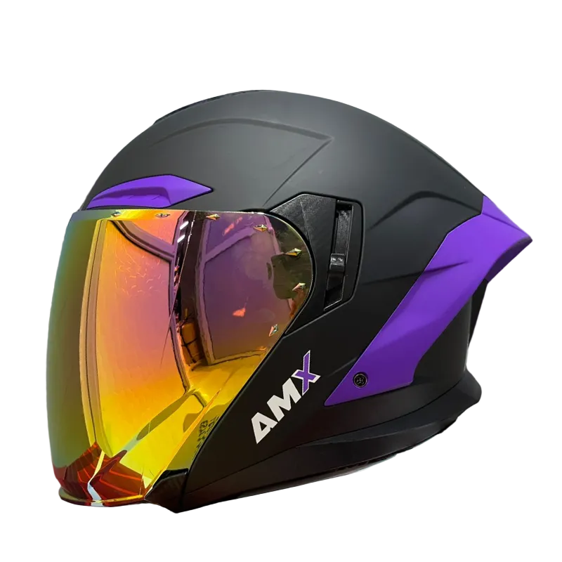 CASCO ABIERTO AMX RAZZO SOLID NEGRO MATE MORADO VISOR MORADO