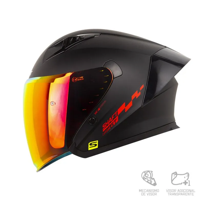 CASCO ABIERTO SHAFT 226 GT SOLID NEGRO / ROJO VISOR HUMO