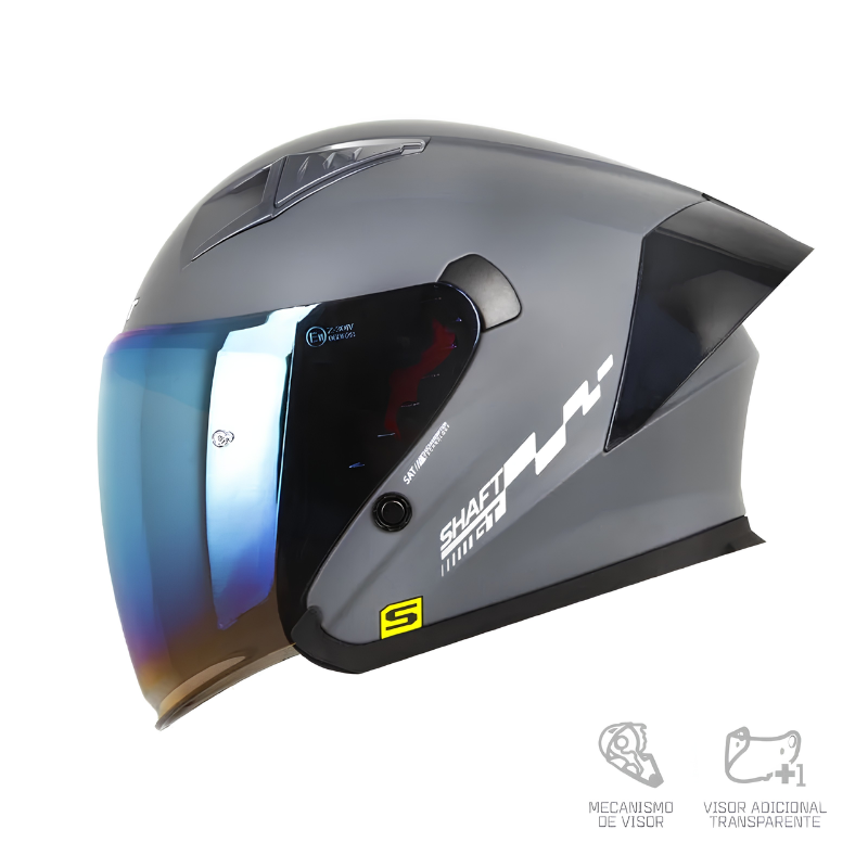 CASCO ABIERTO SHAFT 226 GT SOLID GRIS OSCURO / PLATEADO VISOR COLOR