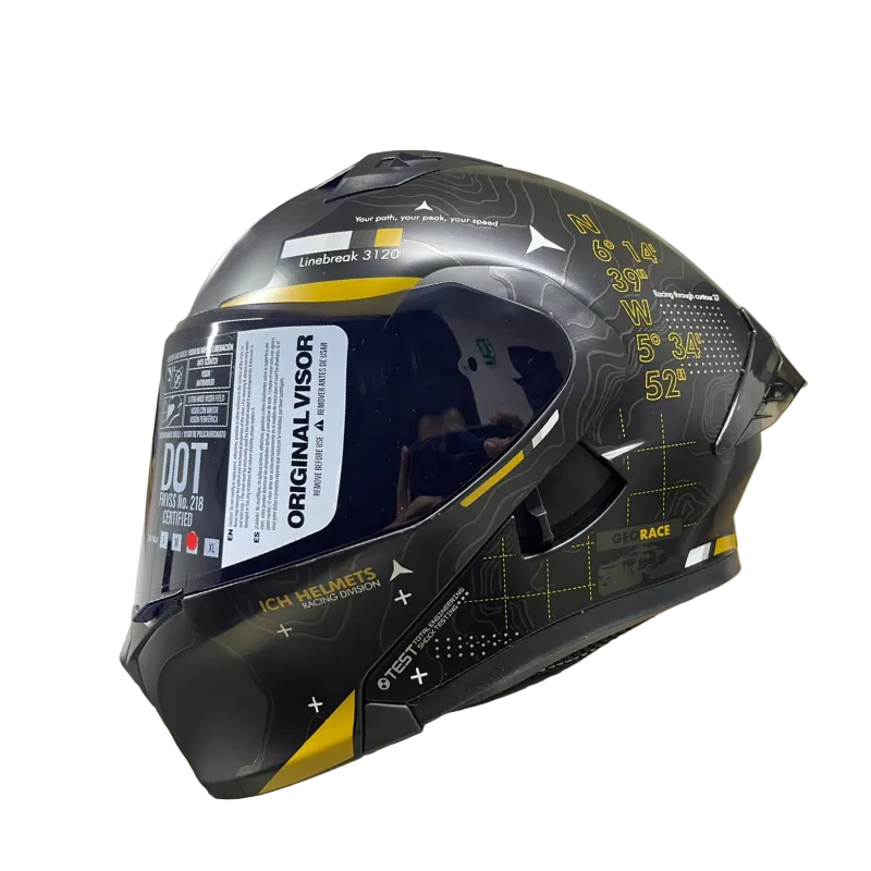 CASCO ABATIBLE ICH 3120 TOPORIDER NEGRO MATE DORADO VISOR HUMO