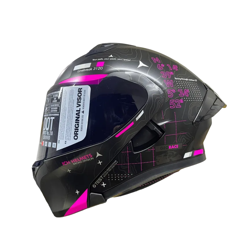 CASCO ABATIBLE ICH 3120 TOPORIDER NEGRO MATE FUCSIA VISOR HUMO