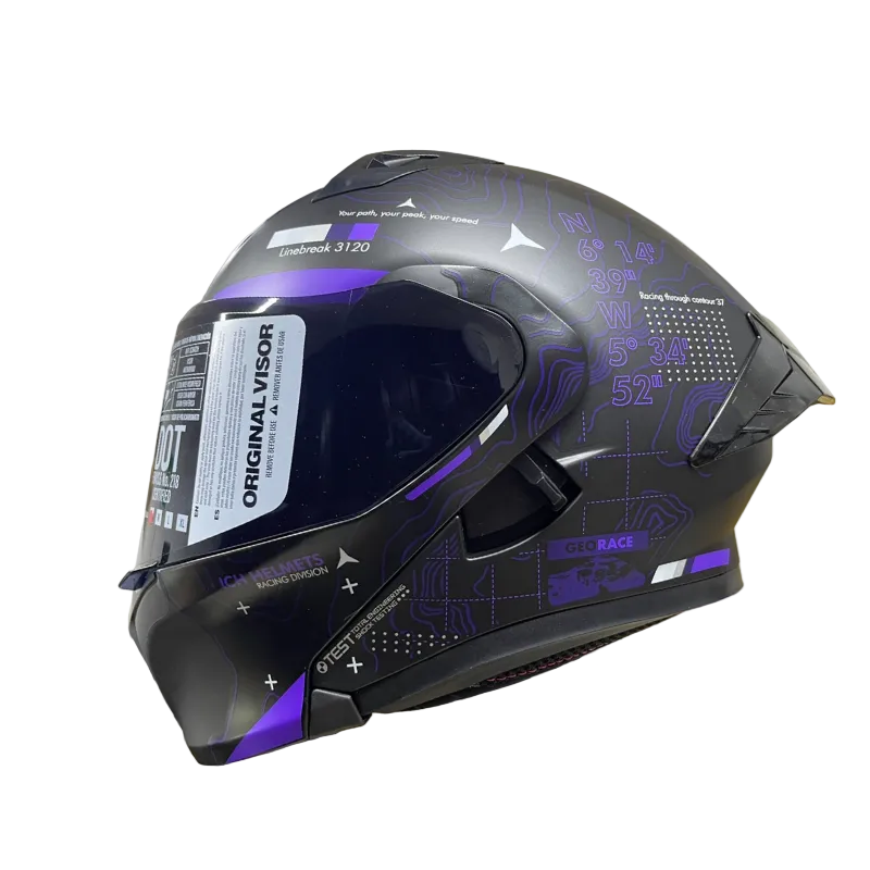 CASCO ABATIBLE ICH 3120 TOPORIDER NEGRO MATE MORADO VISOR HUMO
