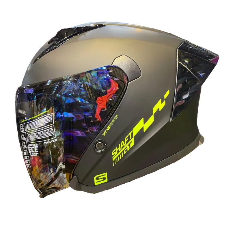 CASCO ABIERTO SHAFT 226 GT SOLID NEGRO AMARILLO VISOR COLOR