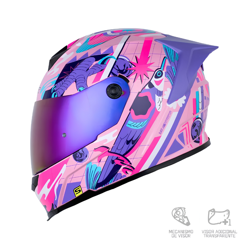 CASCO INTEGRAL SHAFT 502 SP BIRD NEST ROSADO MORADO VISOR RETRO