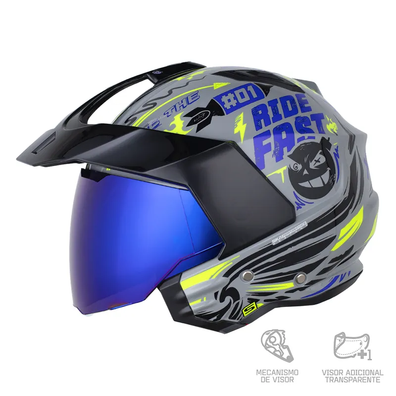 CASCO ABIERTO SHAFT 227 TRIAL RUSRUSH GRIS NEGRO VISOR IRIDUM