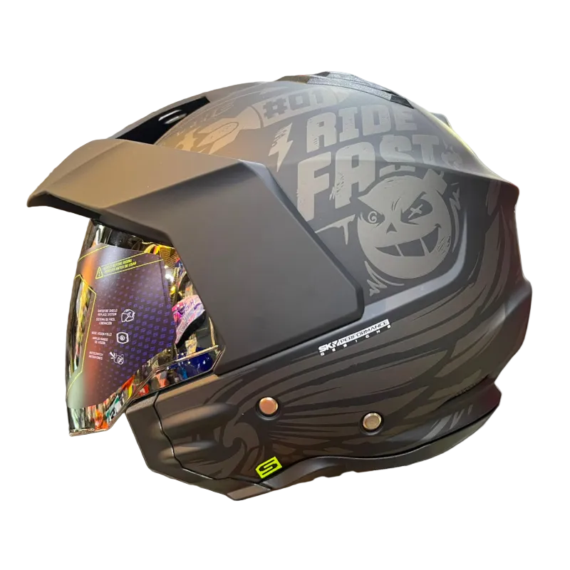 CASCO ABIERTO SHAFT 227 TRIAL RUSRUSH NEGRO GRIS OSCURO VISOR IRIDIUM