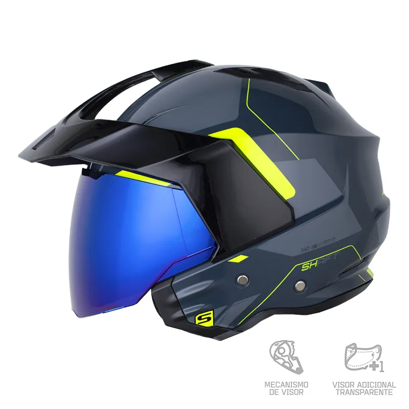 CASCO ABIERTO SHAFT 227 TRIAL ZANZANT GRIS OSCURO AMARILLO VISOR IRIDIUM