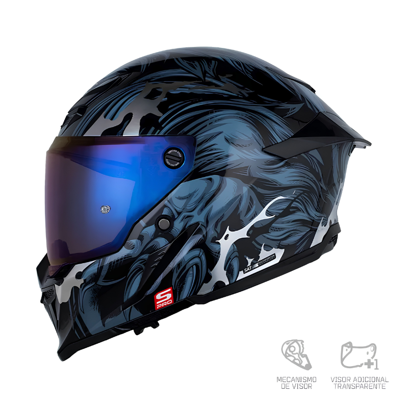 CASCO INTEGRAL SHAFT_PRO 615 DV WEREWOLF NEGRO AZUL OSCURO VISOR COLOR
