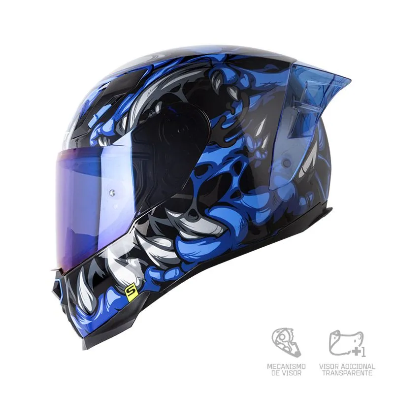 CASCO INTEGRAL SHAFT 562 R TOXIC NEGRO AZUL VISOR COLOR
