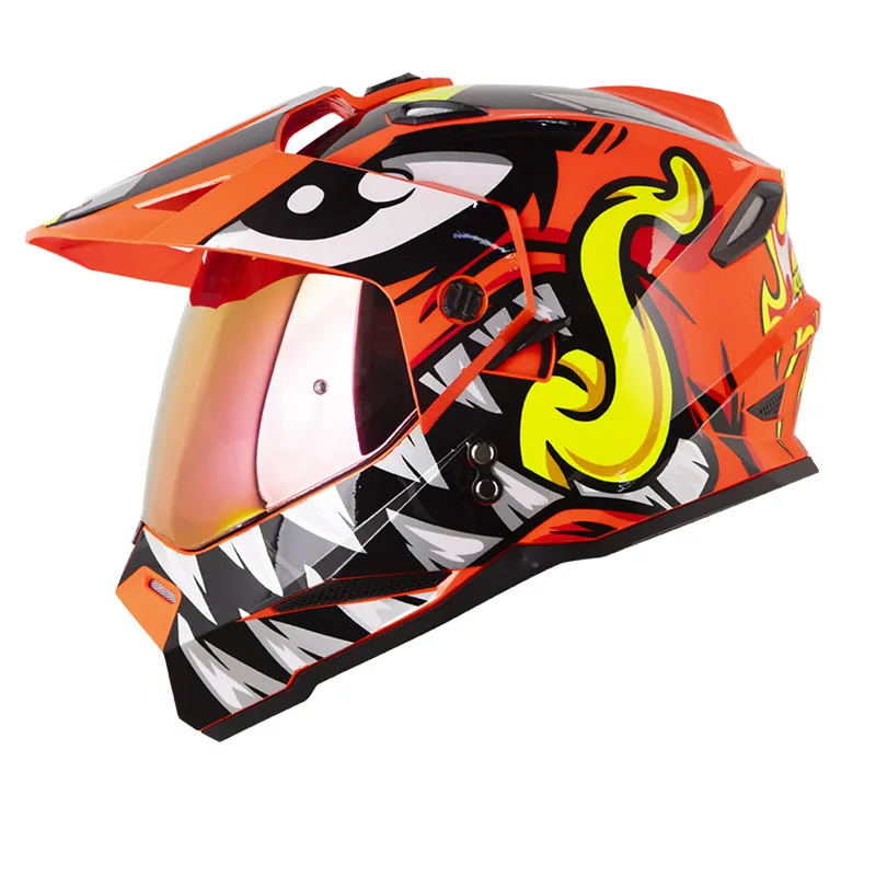 CASCO MULTIPROPOSITO HRO MX330DV ROCKETMON NARANJA AMARILLO VISOR COLOR