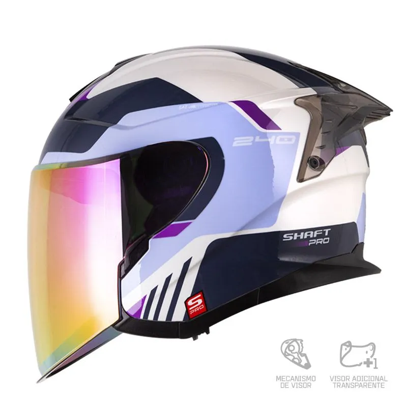 CASCO ABIERTO SHAFT PRO 240DV NANIX BLANCO MORADO CLARO VISOR COLOR