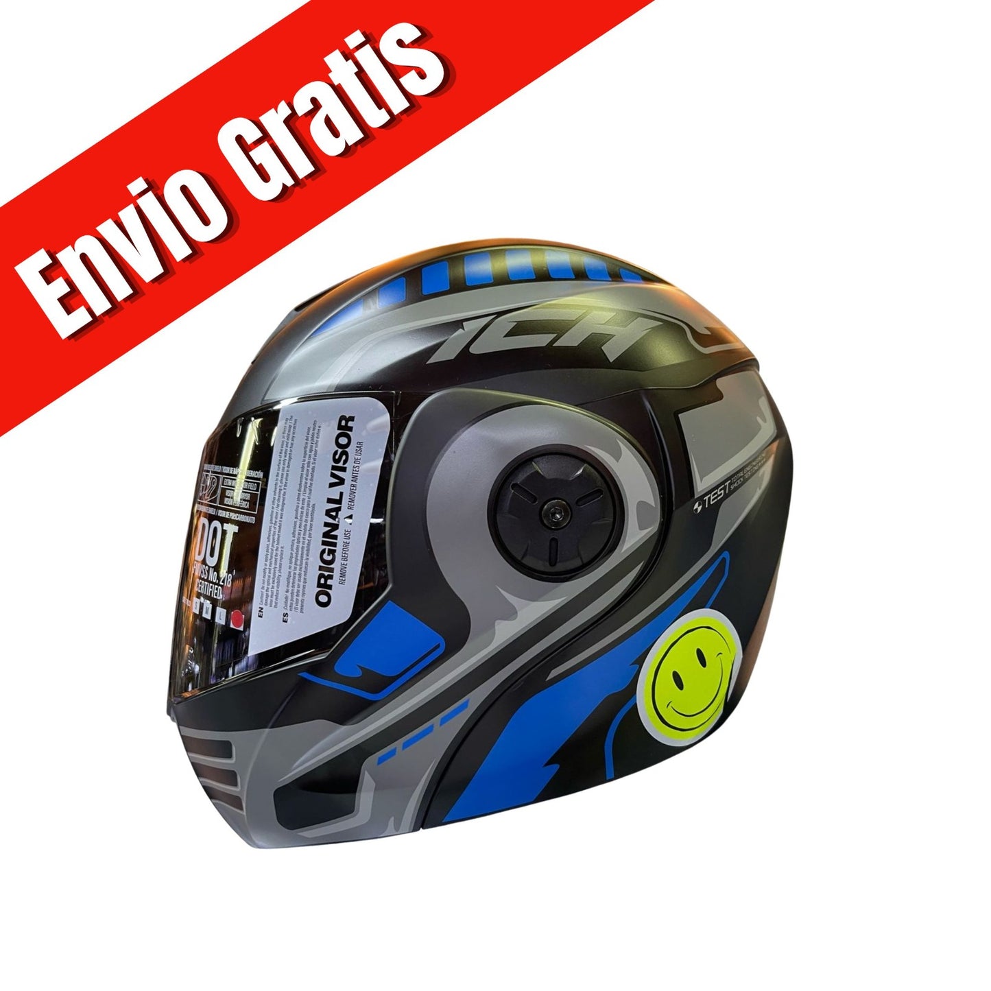 CASCO ABATIBLE ICH 3110 ROBOTO.(NEGRO MATE/AZUL)VISOR HUMO