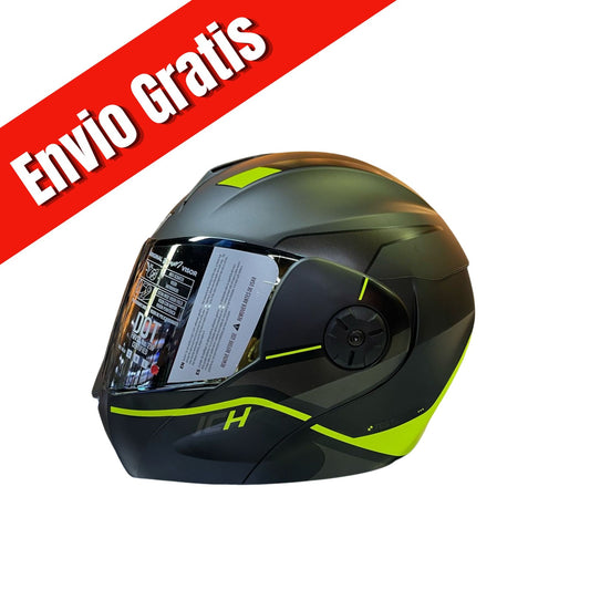 CASCO ABATIBLE ICH 3110 REX.(NEGRO MATE/AMARILLO NEON) VISOR DORADO