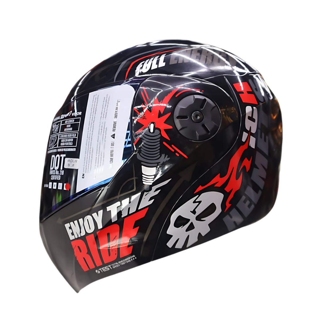 CASCO ABATIBLE ICH 3110 SPEED MASTER.(NEGRO BRILLANTE/ROJO).VISOR AZUL