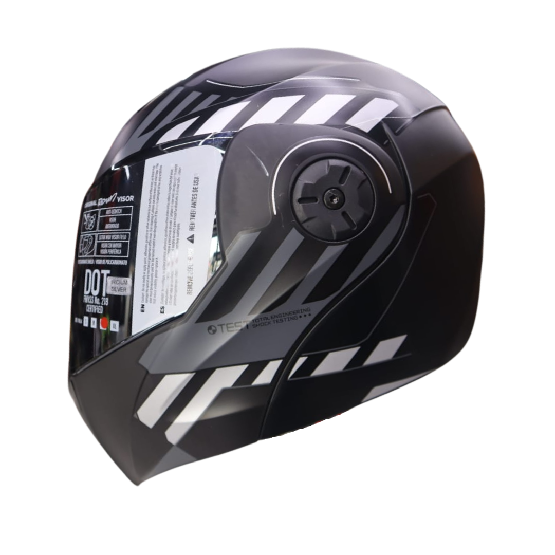 CASCO ABATIBLE ICH 3110 CICU.(NEGRO MATE/GRIS).VISOR PLATEADO