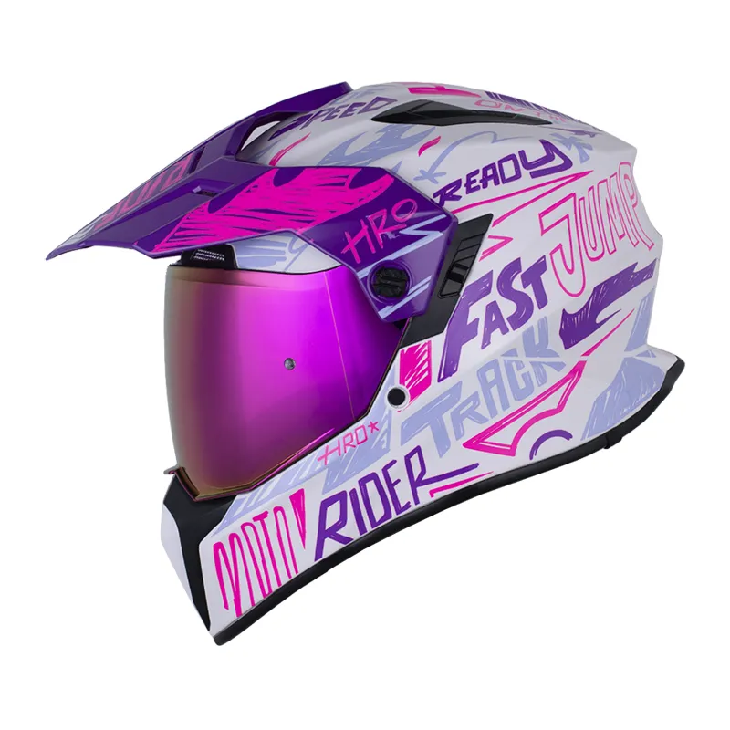 CASCO MULTIPROPOSITO HRO MX340 DV STRIPE BLANCO MORADO VISOR IRIDIUM