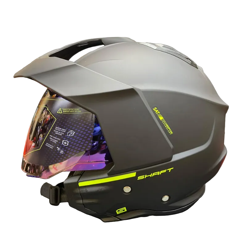 CASCO ABIERTO SHAFT 227 TRIAL SOLID NEGRO AMARILLO NEON VISOR AZUL