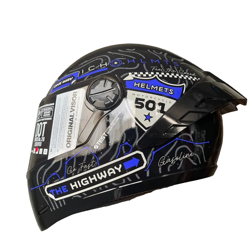 CASCO INTEGRAL ICH 501_SP RUTERO NEGRO BRILLANTE AZUL VISOR HUMO