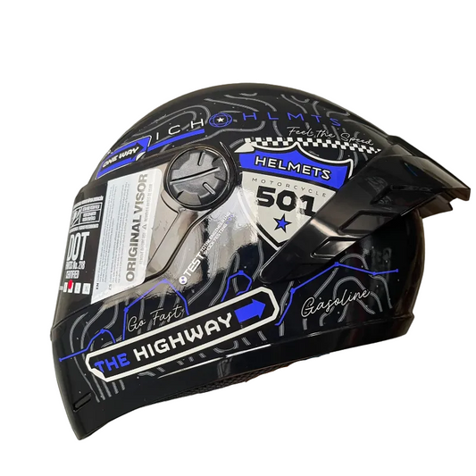 CASCO INTEGRAL ICH 501_SP RUTERO NEGRO BRILLANTE AZUL VISOR HUMO