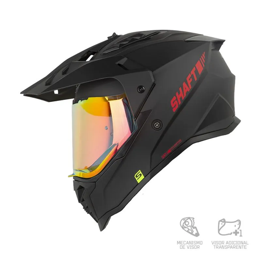 CASCO MULTIPROPOSITO SHAFT MX360 SOLID NEGRO ROJO VISOR HUMO
