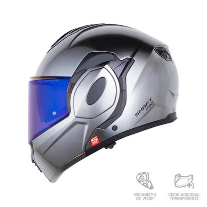 CASCO ABATIBLE SHAFT PRO 4180 FLIP UP SOLID GRIS METALIZADO NEGRO VISOR COLOR