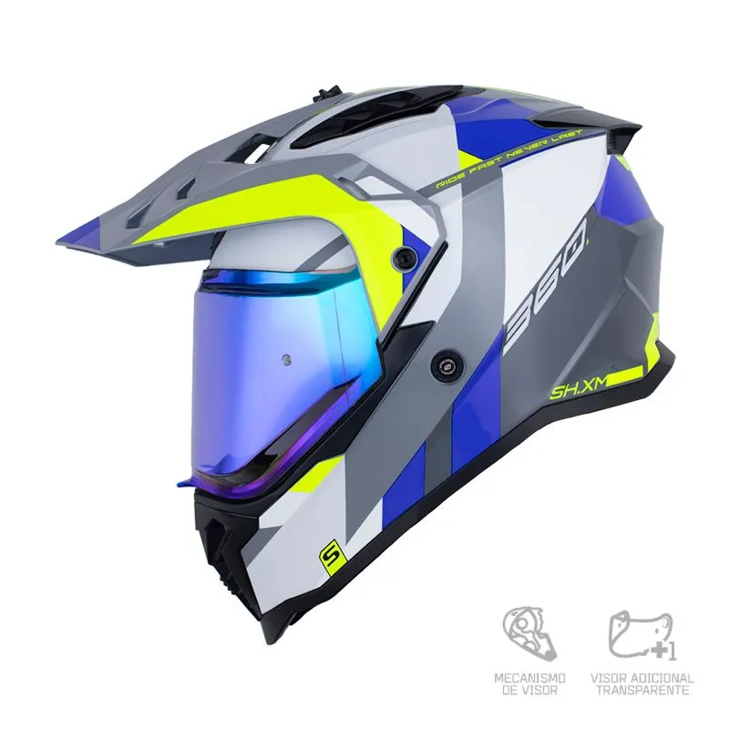 CASCO MULTIPROPOSITO SHAFT MX360 KOSH GRIS AMARILLO NEON VISOR COLOR