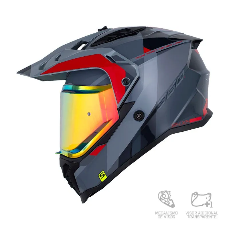 CASCO MULTIPROPOSITO SHAFT MX360 KOSH GRIS ROJO VISOR HUMO