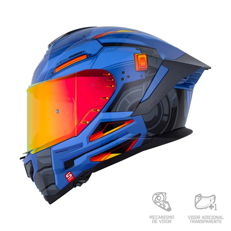 CASCO INTEGRAL SHAFT PRO 609 VENOM MECH AZUL OSCURO NARANJA VISOR RETRO