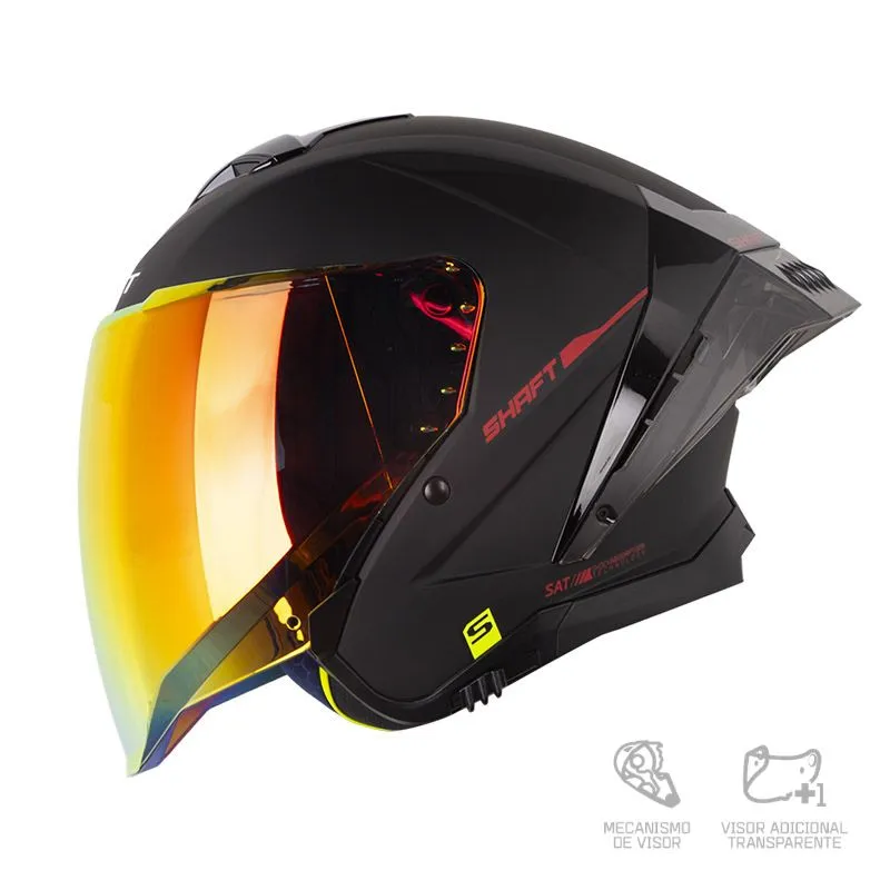 CASCO ABIERTO SHAFT 246 SP SOLID NEGRO ROJO VISOR COLOR