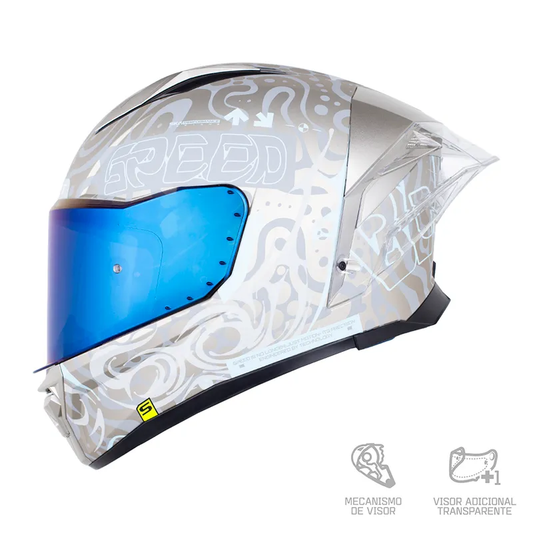 CASCO INTEGRAL SHAFT 596 SP BOLTER PLATEADO AZUL VISOR COLOR