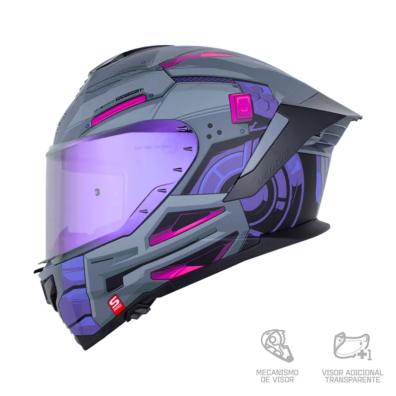 CASCO INTEGRAL SHAFT PRO 609 VENOM MECH GRIS OSCURO FUCSIA VISOR RETRO