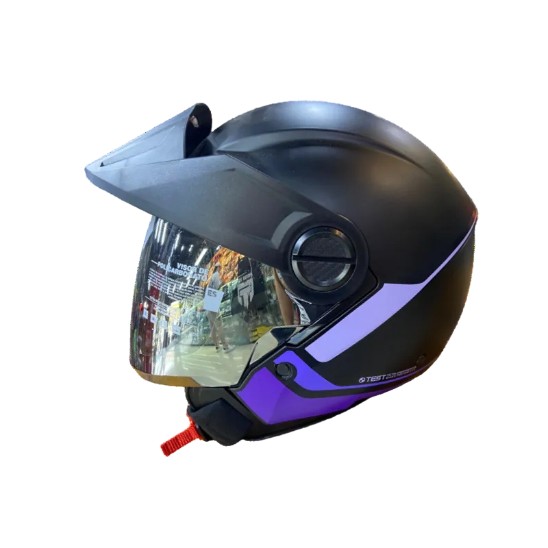 CASCO ABIERTO ICH 102 CEST NEGRO MATE MORADO OSCURO VISOR PLATEADO