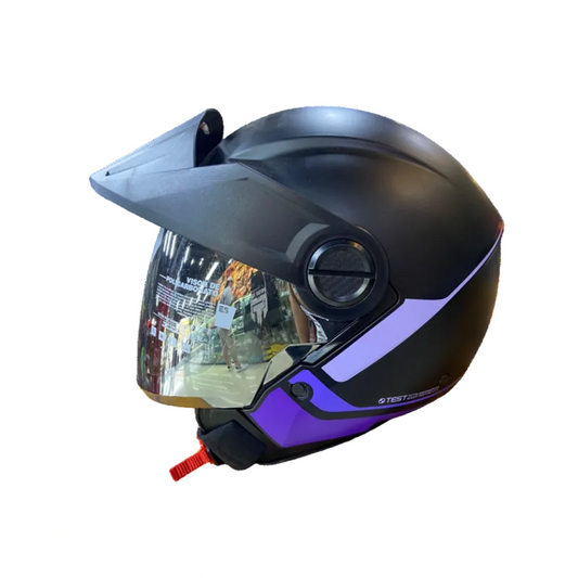 CASCO ABIERTO ICH 102 CEST NEGRO MATE MORADO OSCURO VISOR PLATEADO