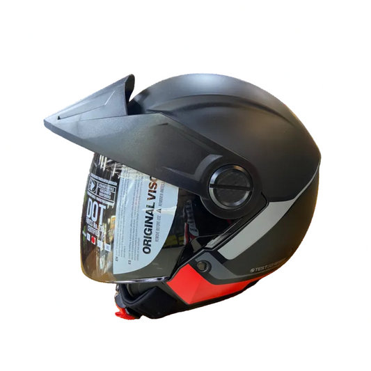 CASCO ABIERTO ICH 102 CEST NEGRO MATE ROJO VISOR HUMO