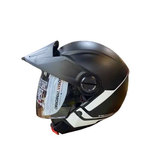CASCO ABIERTO ICH 102 CEST NEGRO MATE BLANCO VISOR HUMO